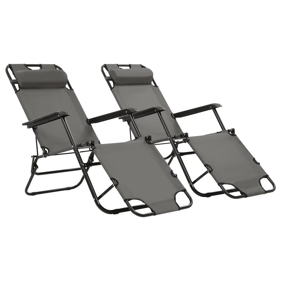 Chaises longues pliables 2 pcs avec repose-pied Acier Noir - 14