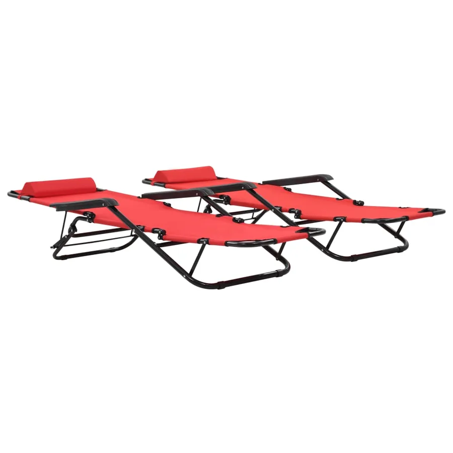 Chaises longues pliables 2 pcs avec repose-pied Acier Noir - 37