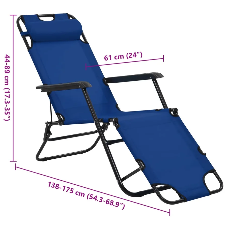 Chaises longues pliables 2 pcs avec repose-pied Acier Noir - 61