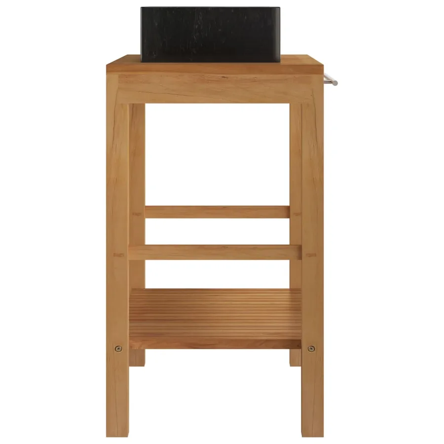 Armoire de toilette en teck solide avec lavabo en marbre Noir - 4