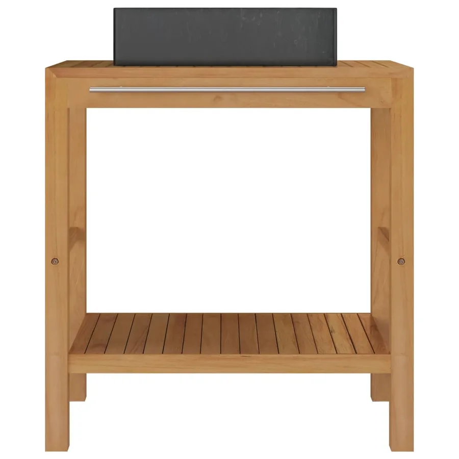 Armoire de toilette en teck solide avec lavabo en marbre Noir - 5