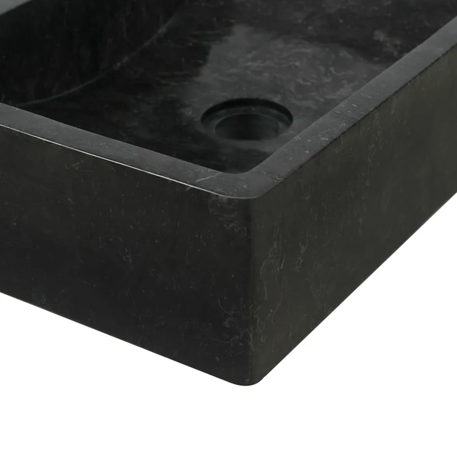Armoire de toilette en teck solide avec lavabo en marbre Noir - 7