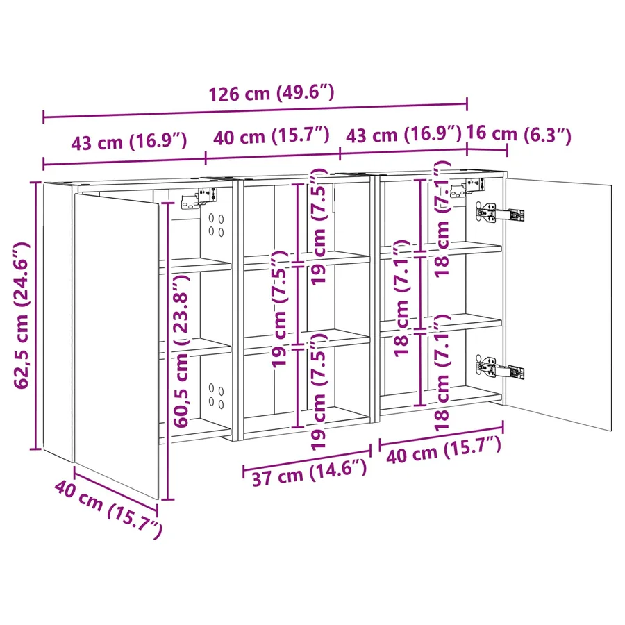 Ensemble de Meubles de Salle de Bain 3 pcs 126 x 16 x 62.5 cm - 12