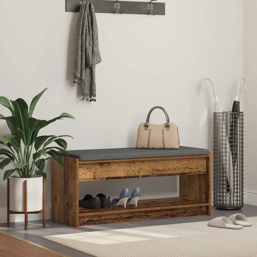 Banc d'entrée avec coussin Bois ancien 103 x 38 x 45 cm