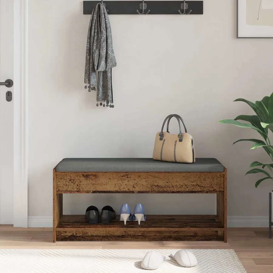 Banc d'entrée avec coussin Bois ancien 103 x 38 x 45 cm - 4