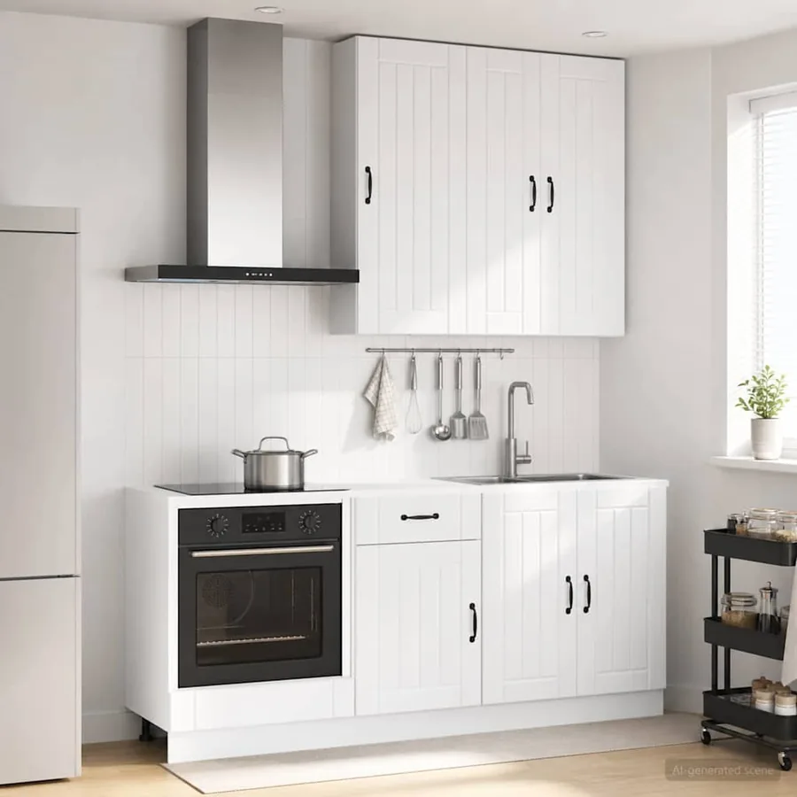 Unité de cuisine LUCCA 5 pcs Blanc brillant Bois d'ingénierie