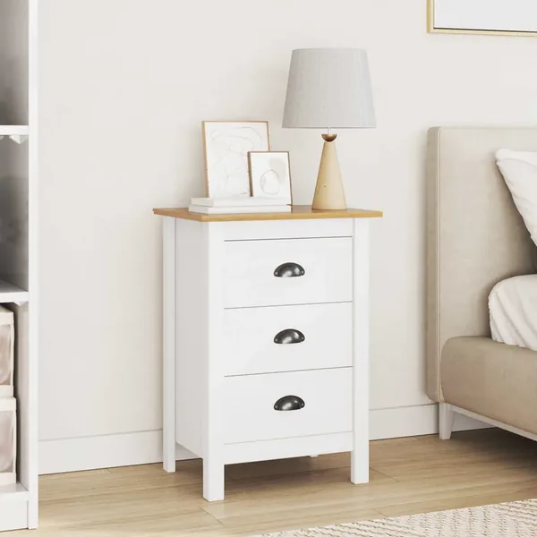 Cabinet de chevet HILL Blanc et marron miel 46 x 35 x 65 cm