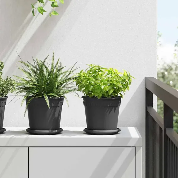 Plateau à fleurs rond 24 pcs Noir Ø 15,5 x 2 cm Plastique