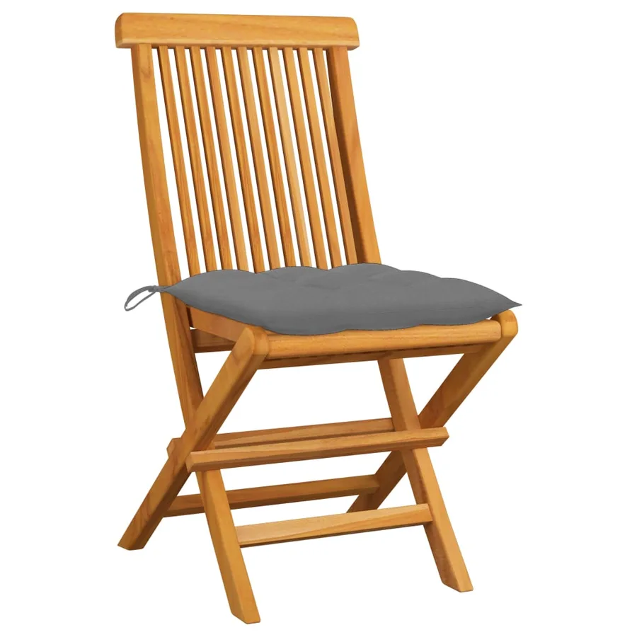 Chaises de jardin et coussins gris lot de 2 Bois de teck massif - 2