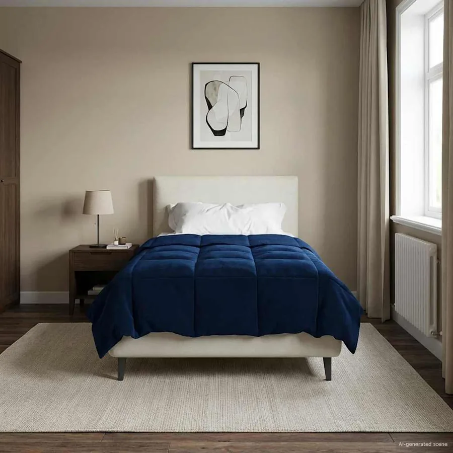 Duvet complet toute l'année Bleu foncé 140 x 200 cm Microfibre - 4