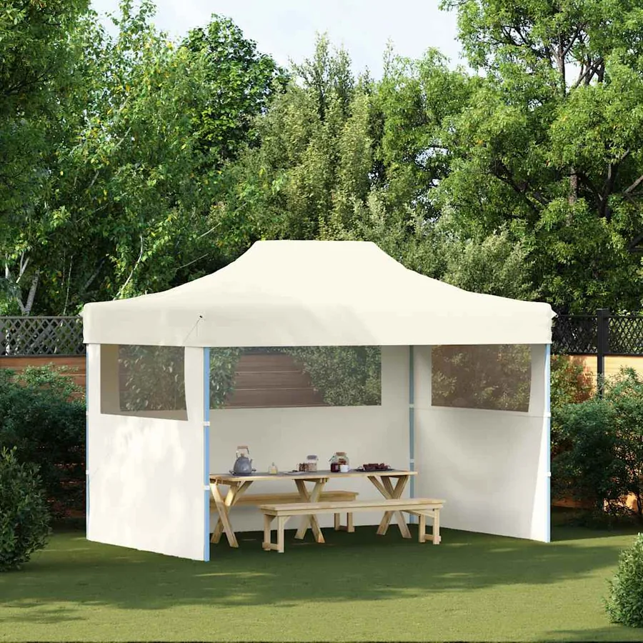 Tente de réception pliable avec 3 parois 3x4 m Acier Crème