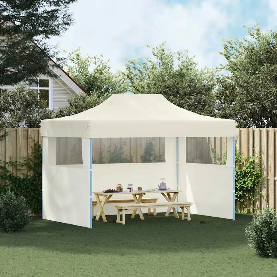 Tente de réception pliable avec 3 parois 3x4 m Acier Crème - 3