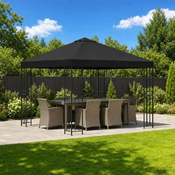 Pavillon 3 x 3 m Noir Polyester et Acier 190 gsm
