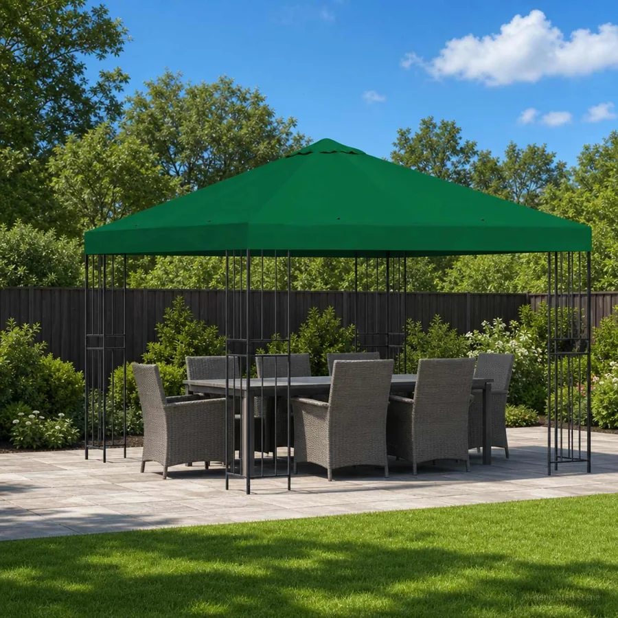 Pavillon 3 x 3 m Vert Polyester et Acier 190 gsm
