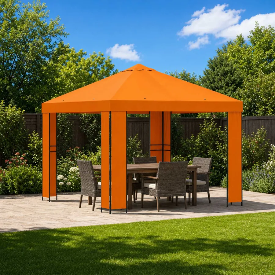 Pavillon 3 x 3 m Orange Polyester et Acier 190 gsm