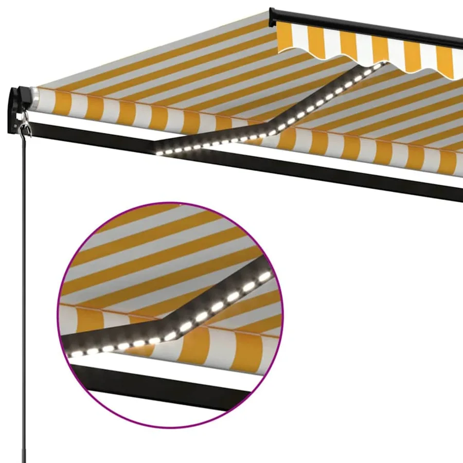 Auvent manuel rétractable avec LED 450x300 cm Jaune et blanc - 5