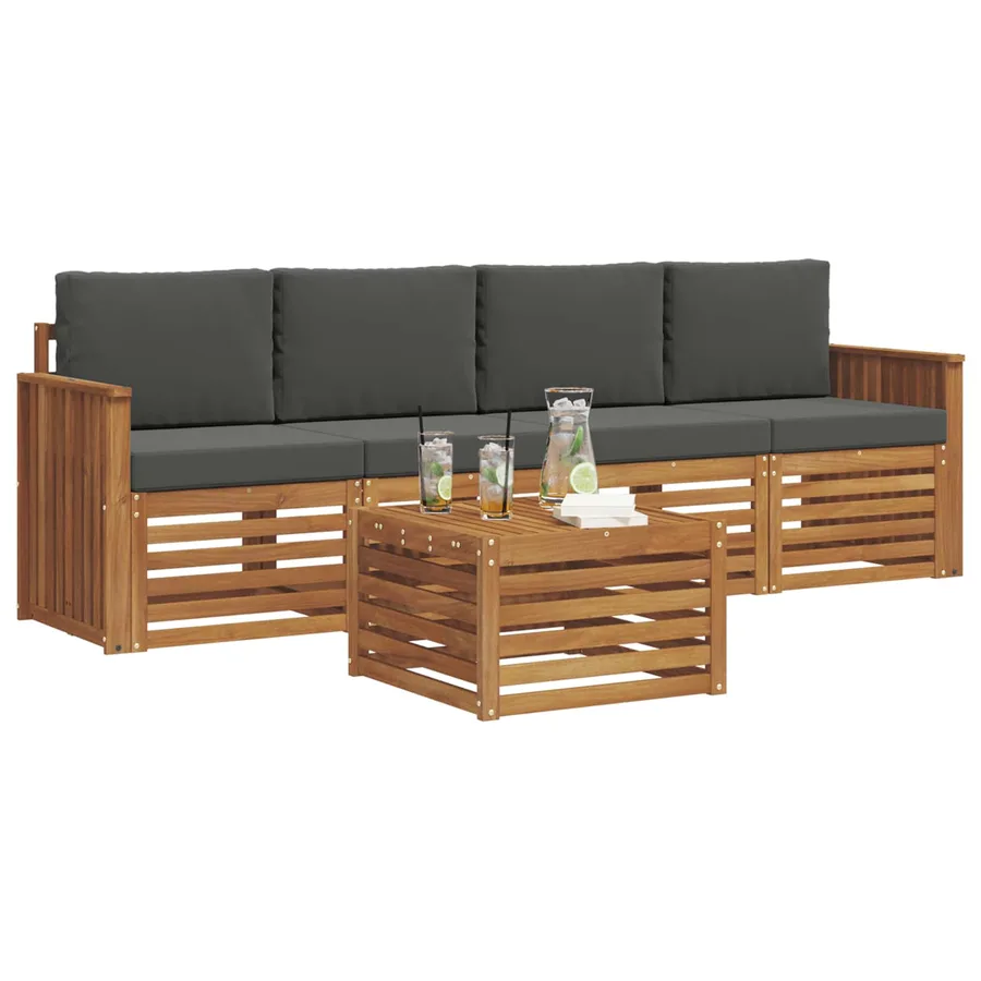 Ensemble de canapés d'extérieur 5 pcs Naturel et Anthracite - 3