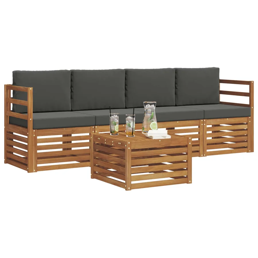 Ensemble de canapés d'extérieur 5 pcs Naturel et Anthracite - 3