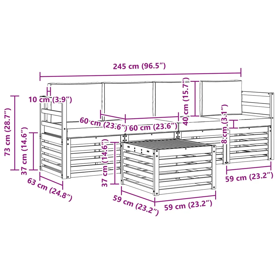 Ensemble de canapés d'extérieur 5 pcs Naturel et Anthracite - 9