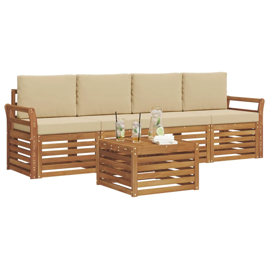 Ensemble de canapés d'extérieur 5 pcs Naturel et Beige - 3