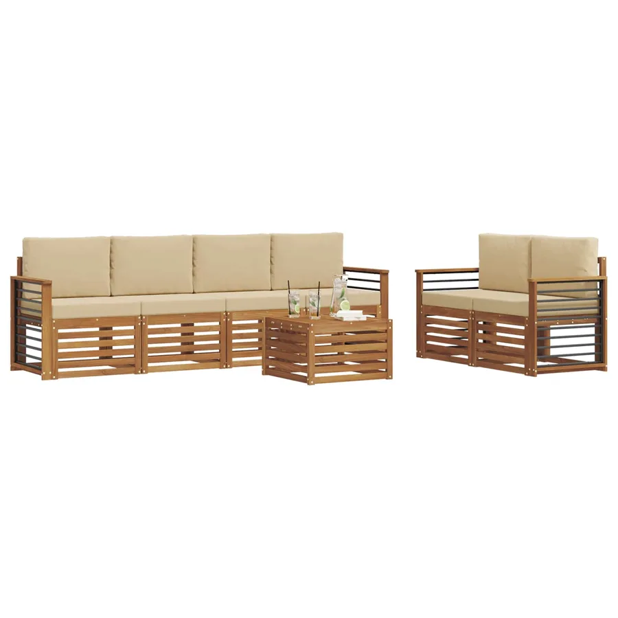 Ensemble de canapés d'extérieur 7 pcs Naturel et Beige - 3