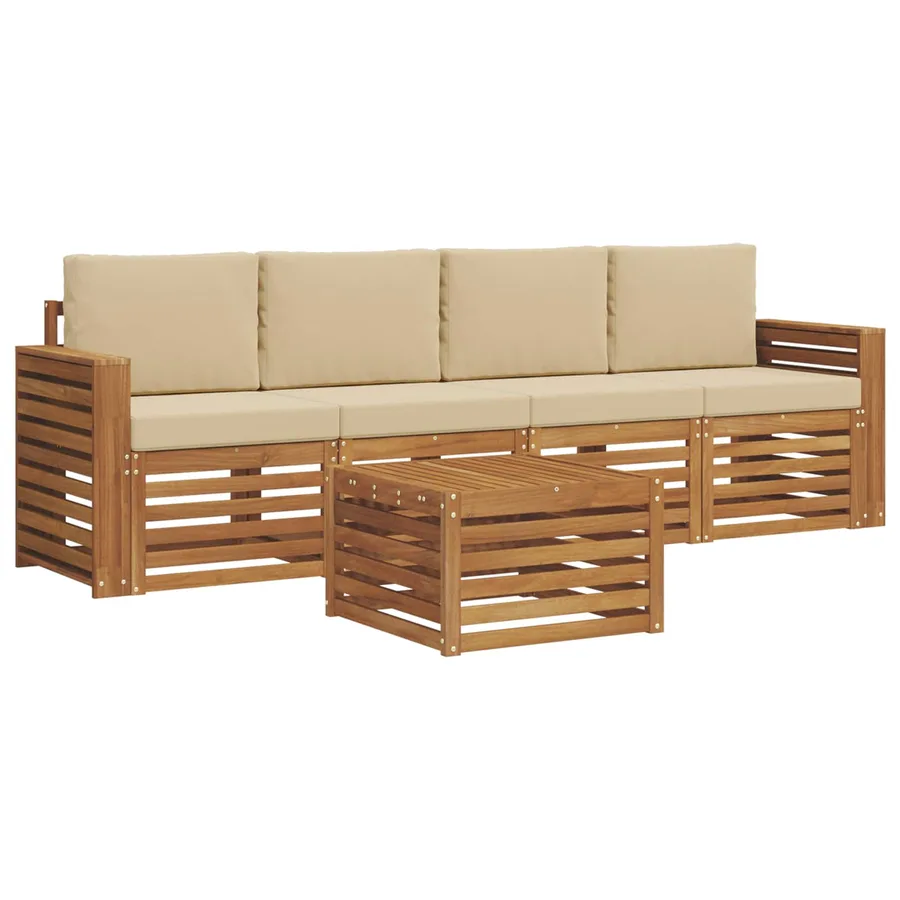 Ensemble de canapés d'extérieur 5 pcs Naturel et Beige - 2