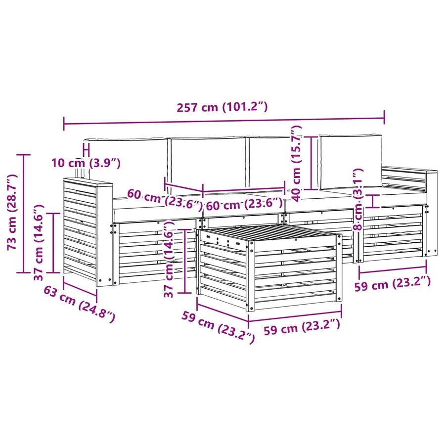 Ensemble de canapés d'extérieur 5 pcs Naturel et Beige - 9