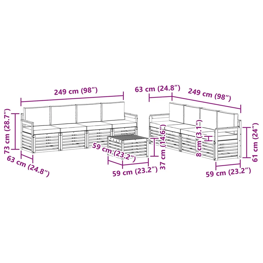 Ensembles de canapés avec coussin 9 pcs Naturel et Beige - 10