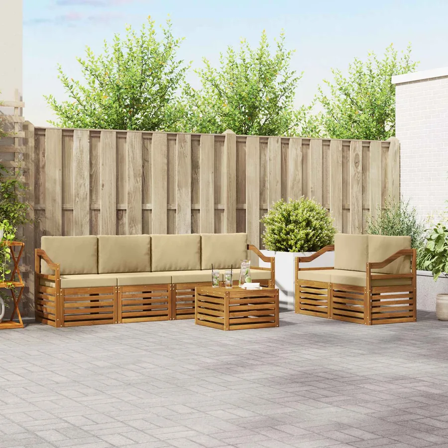Ensemble de canapés d'extérieur 7 pcs Naturel et Beige