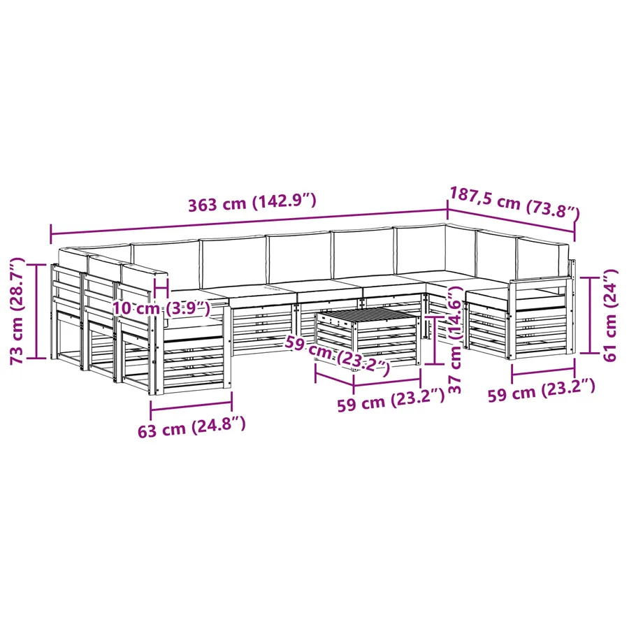 Ensemble de canapés d'extérieur 11 pcs Naturel et Beige - 10