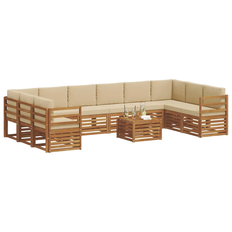 Ensemble de canapés d'extérieur 11 pcs Naturel et Beige - 3