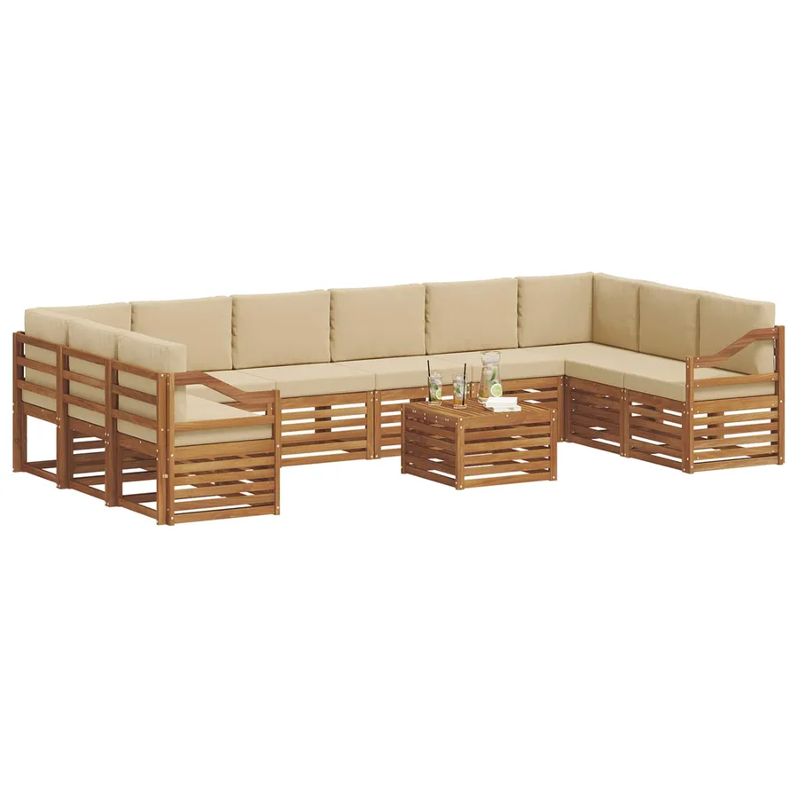 Ensemble de canapés d'extérieur 11 pcs Naturel et Beige - 3