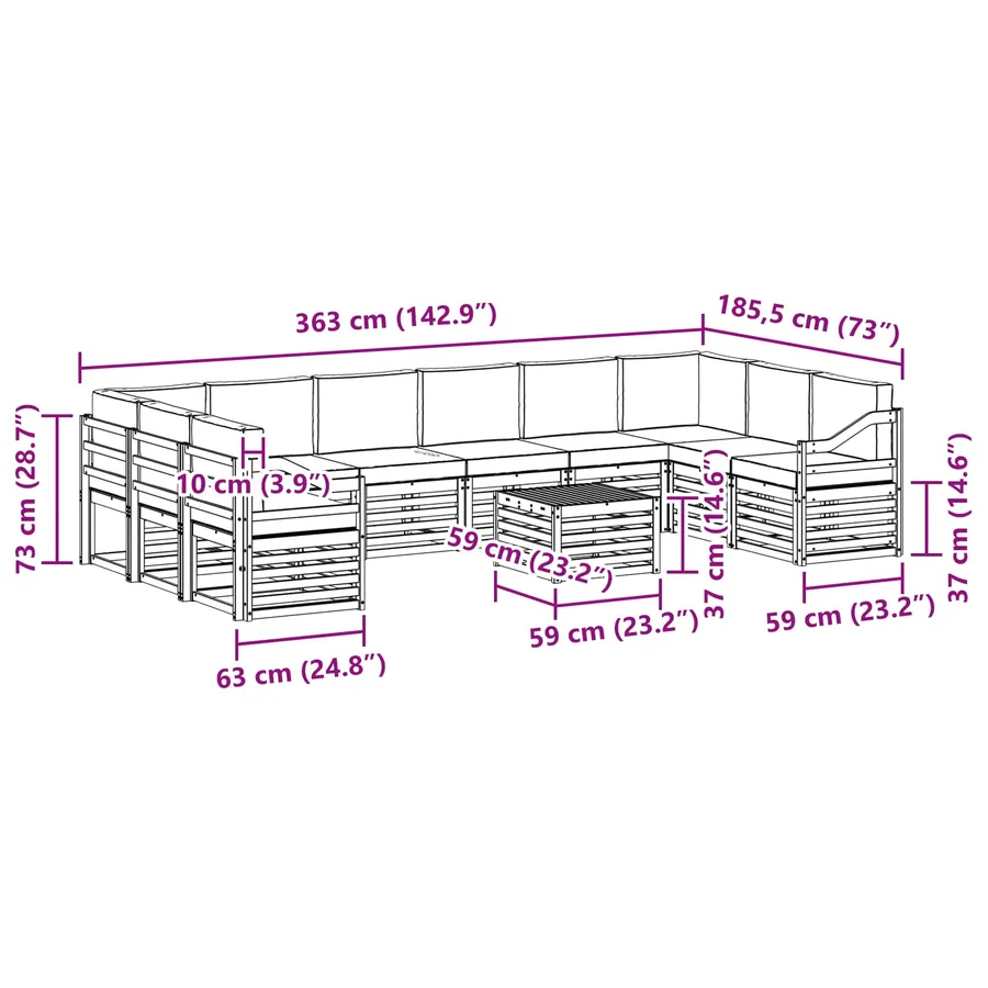 Ensemble de canapés d'extérieur 11 pcs Naturel et Beige - 8