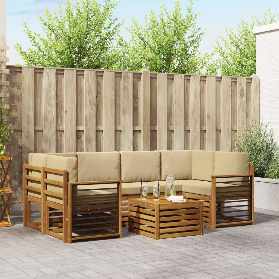 Ensemble de canapés d'extérieur 7 pcs Naturel et Beige