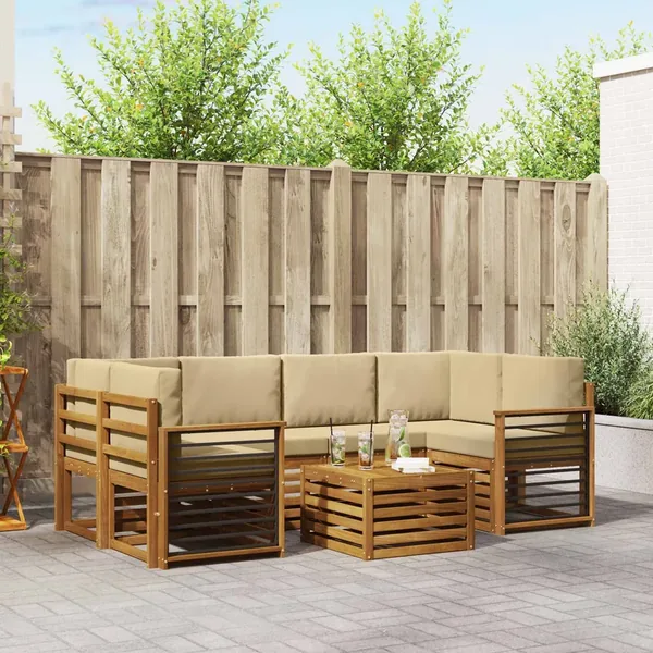 Ensemble de canapés d'extérieur 7 pcs Naturel et Beige