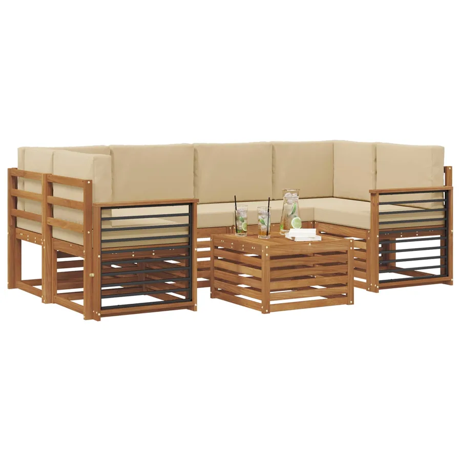 Ensemble de canapés d'extérieur 7 pcs Naturel et Beige - 3