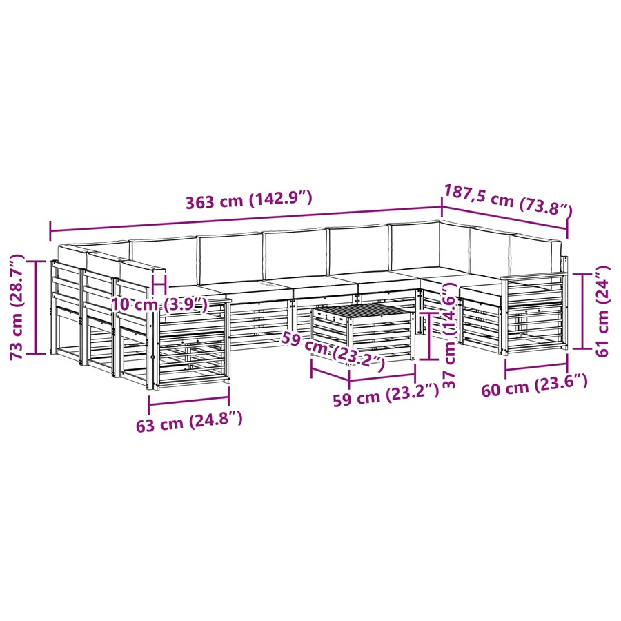 Ensemble de canapés d'extérieur 11 pcs Naturel et Beige - 8