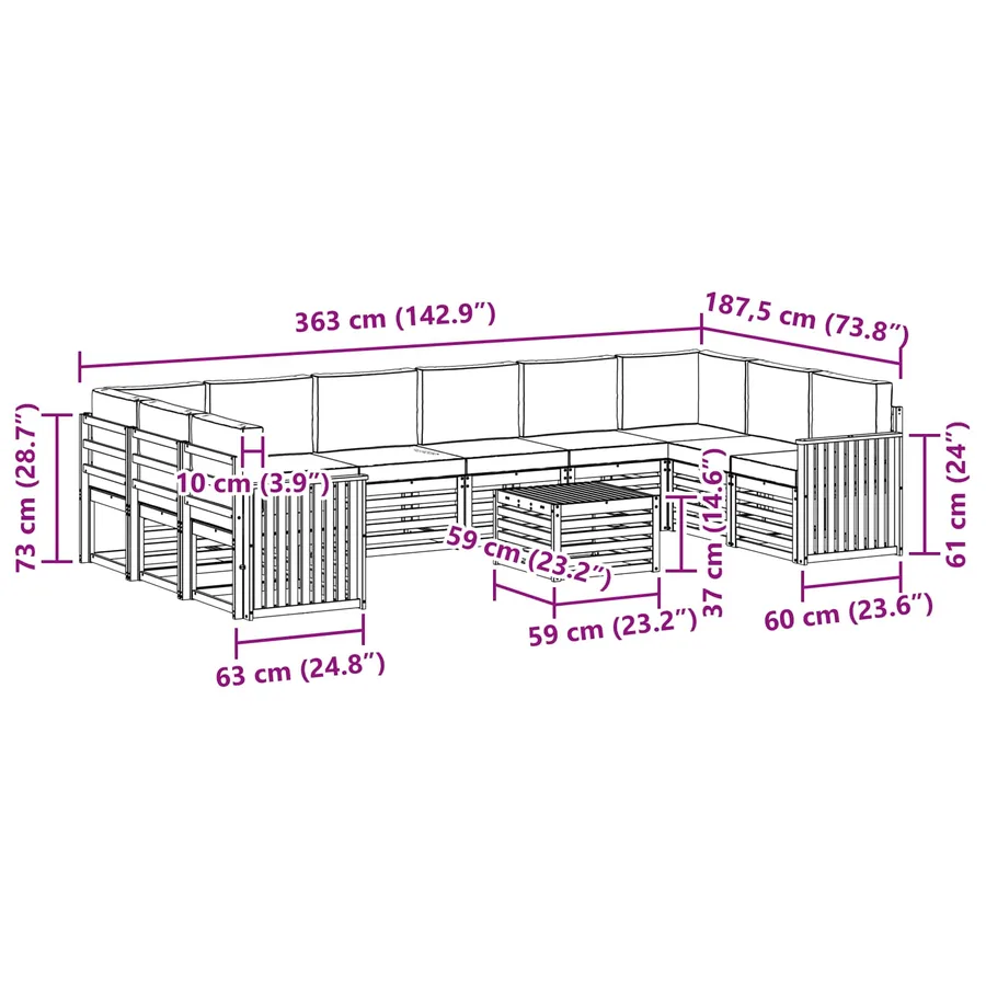 Ensemble de canapés d'extérieur 11 pcs Naturel et Anthracite - 8