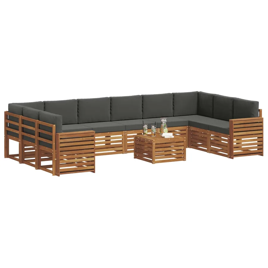 Ensemble de canapés d'extérieur 11 pcs Naturel et Anthracite - 3