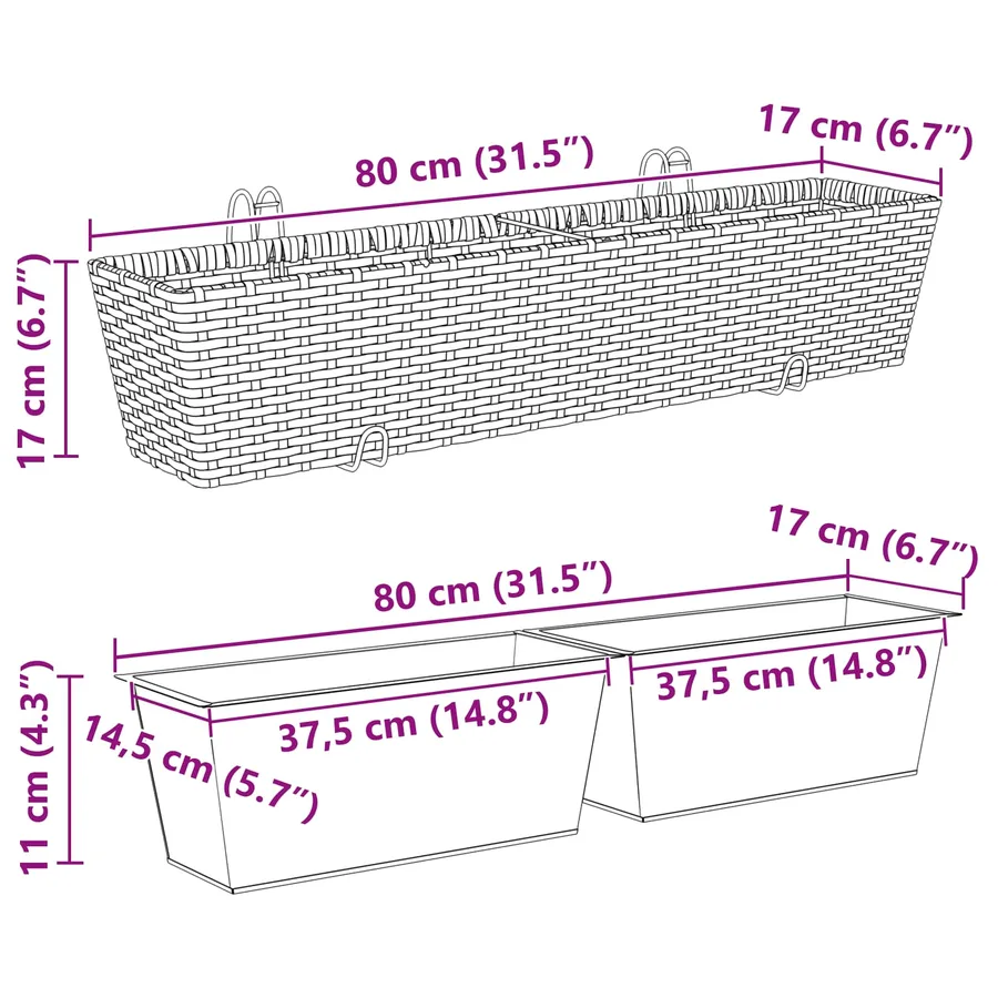 Garde-Corps 2 pcs 80 x 17 x 17 cm Métал - 9