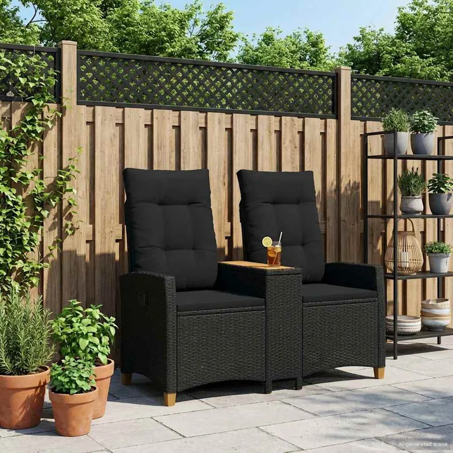 Banc inclinable avec table Noir 126 x 65 x 112 cm polyrotin