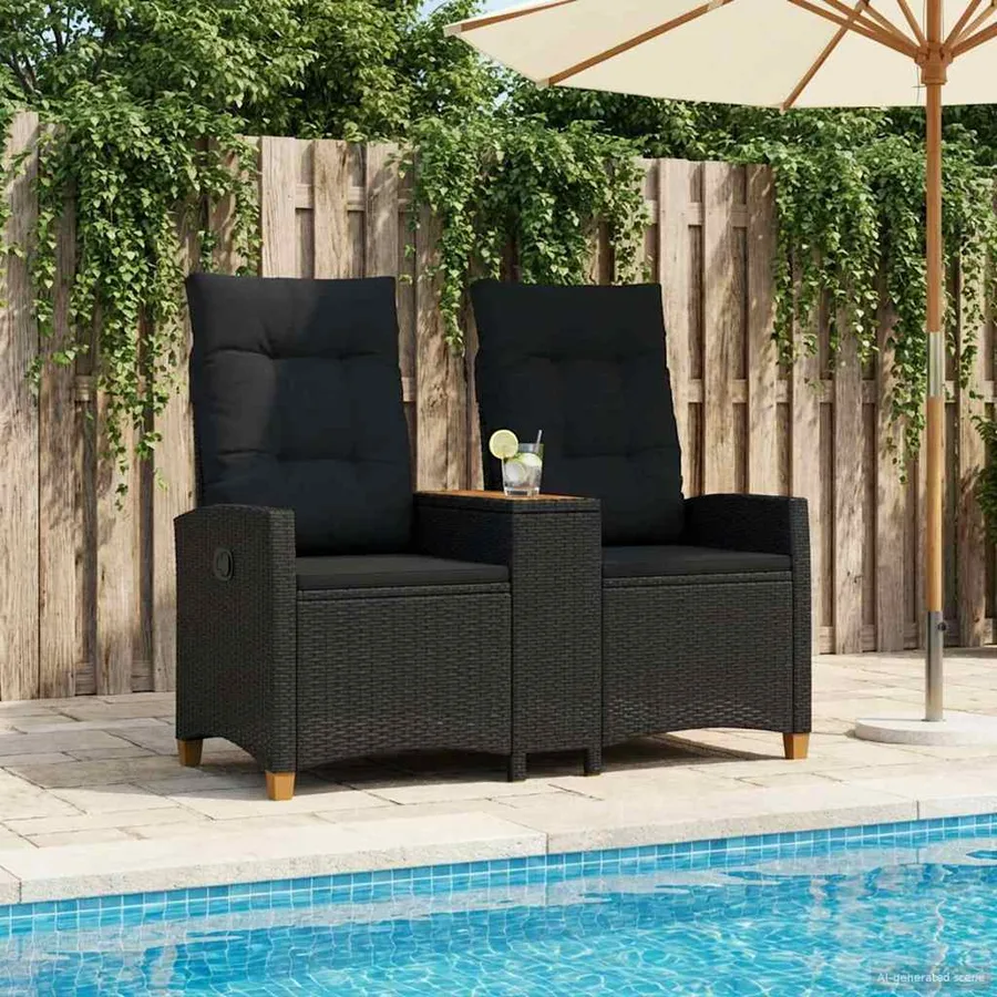 Banc inclinable avec table Noir 126 x 65 x 112 cm polyrotin - 3