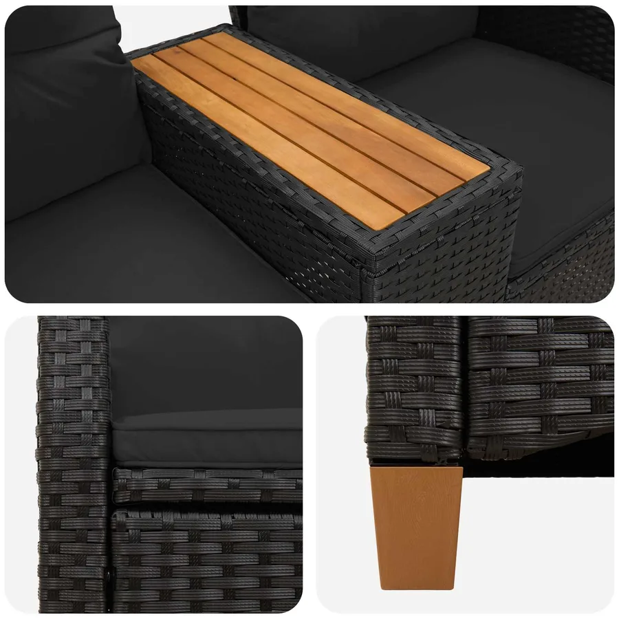 Banc inclinable avec table Noir 126 x 65 x 112 cm polyrotin - 7