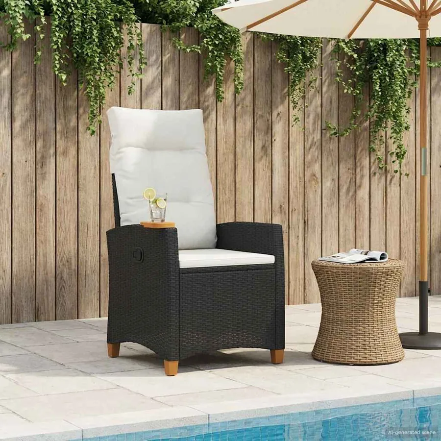 Chaise inclinable avec plateau à thé 62 x 64 x 112 cm polyrotin