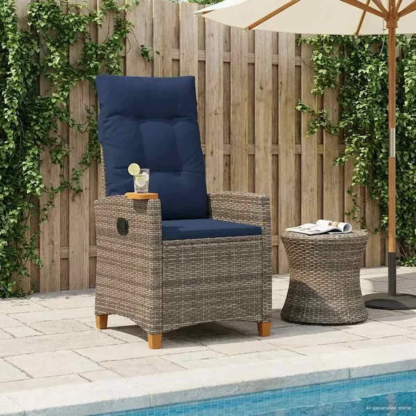 Chaise inclinable avec plateau à thé 62 x 64 x 112 cm polyrotin