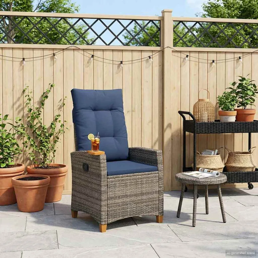 Chaise inclinable avec plateau à thé 62 x 64 x 112 cm polyrotin - 3