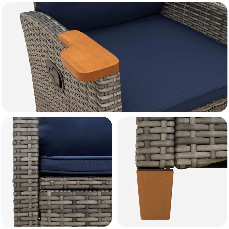 Chaise inclinable avec plateau à thé 62 x 64 x 112 cm polyrotin - 7