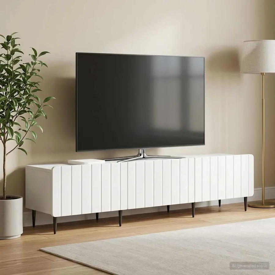Meuble TV Blanc 147 x 34,5 x 32 cm Bois d'ingénierie