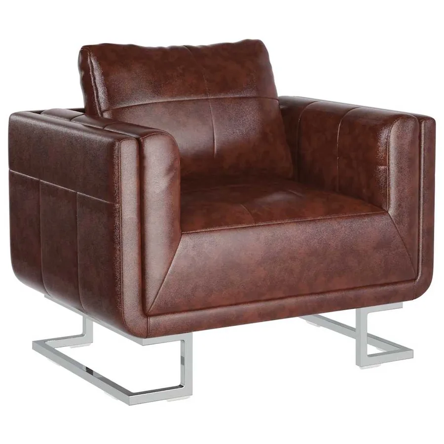 Fauteuil cube avec pieds chromés Marron Similicuir - 2