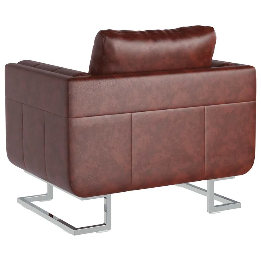 Fauteuil cube avec pieds chromés Marron Similicuir - 4
